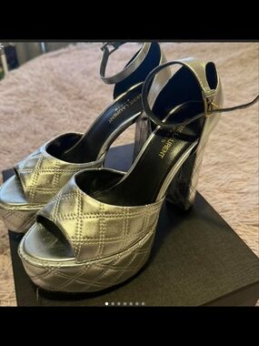 Saint Laurent Silver Quilted Platform Sandals